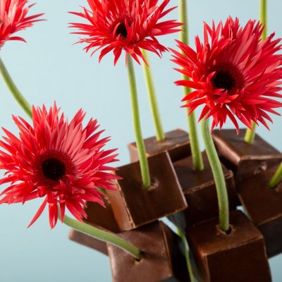 Stoer blokkenboeket met mini Gerbera's