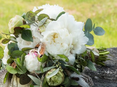 Bohemian bruidsboeket met Pioenen
