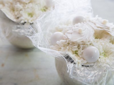 Een leuk setje met 'Baltica' chrysanten - close