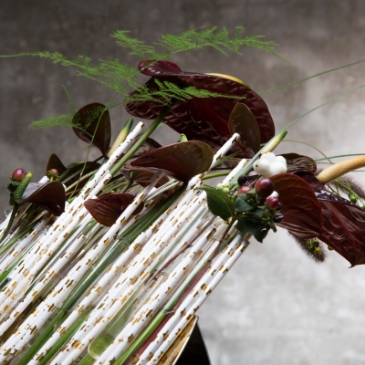 Kerstarrangement met Anthuriums - close up
