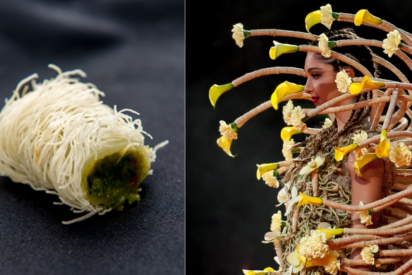 Jurk met raffia 'tentakels'
