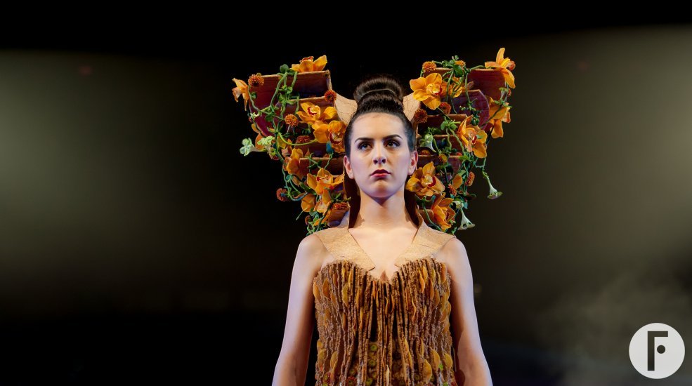 IFFF2016 floral dress with cork and cymbidiums by Pim van den Akker