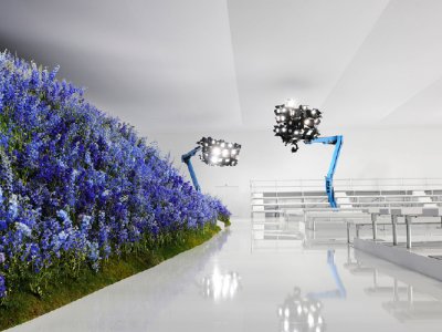 Dior and her big mountain of flowers